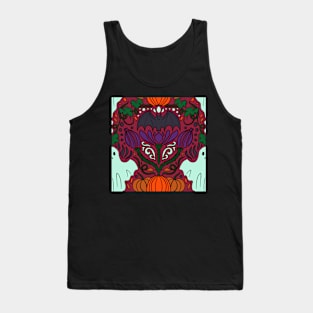 Halloween Damask Spooky Ghost and Pumpkin and Bat Halloween Print Cranberry Tank Top